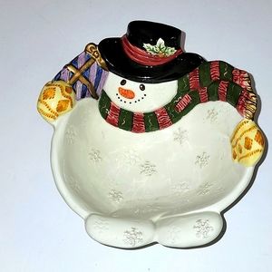 FITZ & FLOYD HOME FRAGRANCE FROST FOLKS SNOWMAN CANDY DISH